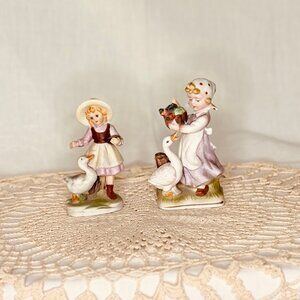 Vintage Hummel-Style Pair, Porcelain Figurines, Made in Japan